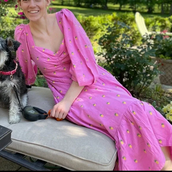 Farm Rio embroidered pineapples pink midi dress - Picture 4 of 12